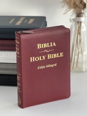 visinie Biblie bilingvă româna-engleză medie vișinie